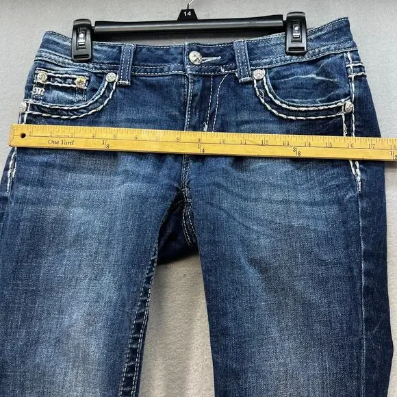 Miss Me Jeans Women's 27x31 (4) Blue Easy Boot Embellished Fleur de Lis Blingy - Picture 12 of 15